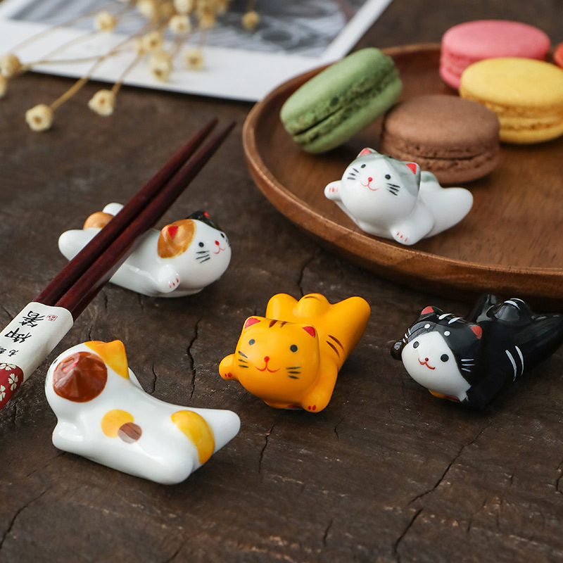 Chopstick Rest Ceramic - Fliegende Katze Keramik-Stäbchenhalter im japanischen Stil,