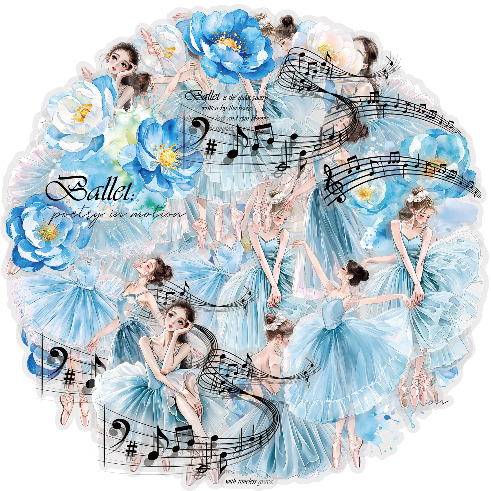Japanese Lifestyle Friends - Etori Life Japanische Eisblaue Ballett-Journal-Sticker im