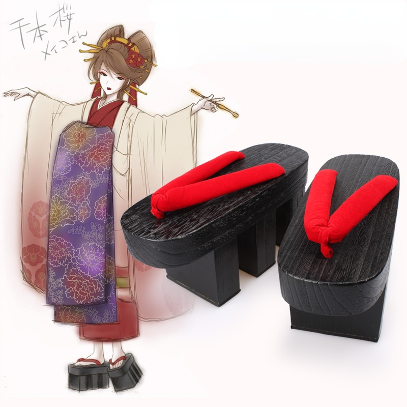 Geta Wooden Sandal - Frauen Holz Japanischen GETA Clog Bidentate