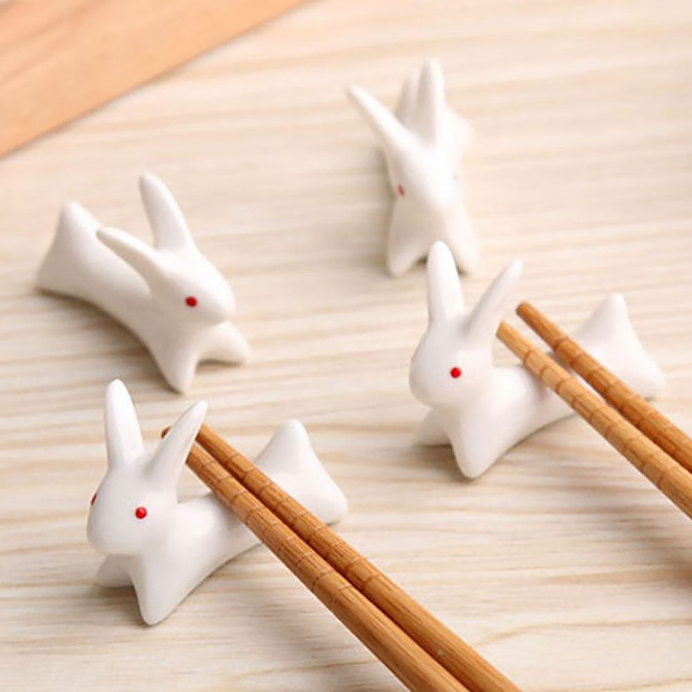 Chopstick Rest Ceramic - 10 Stück Cartoon-Kaninchen Keramik-Stäbchenhalter, Pinselständer, Tischbesteckhalter,