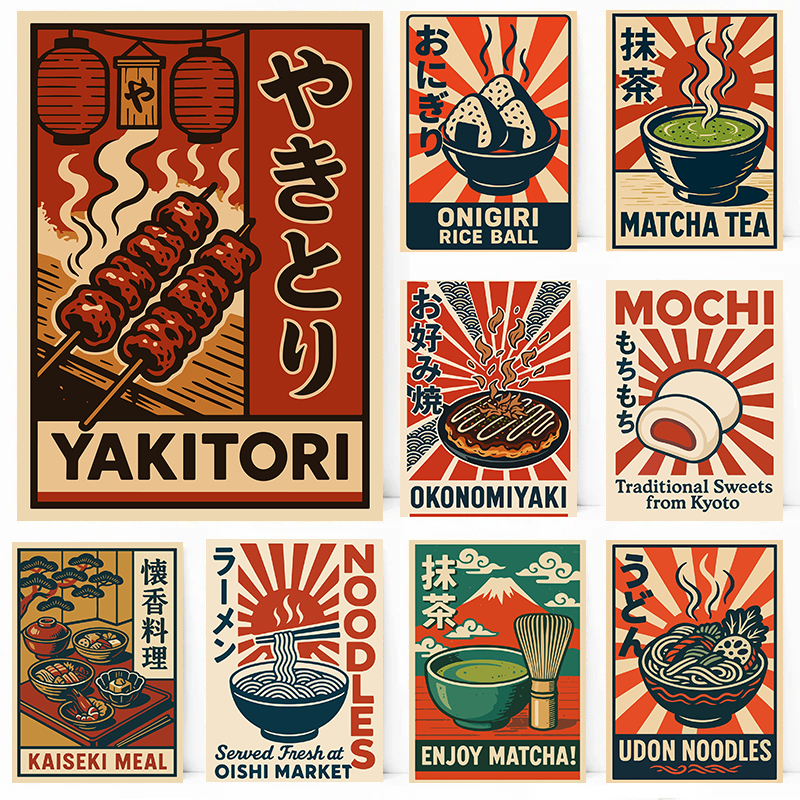 Japanese Traditional Lifestyle - Japanisches Lebensmittel-Poster im Vintage-Stil, traditionelle japanische