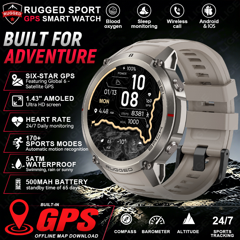 Japanese Lifestyle Called - AMOLED HD-Bildschirm Smartwatch GPS Offline-Karten 500mAh